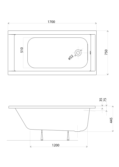 Ванна акрилова Kolo SUPERO 170х75 + ножки SN14, 5361000