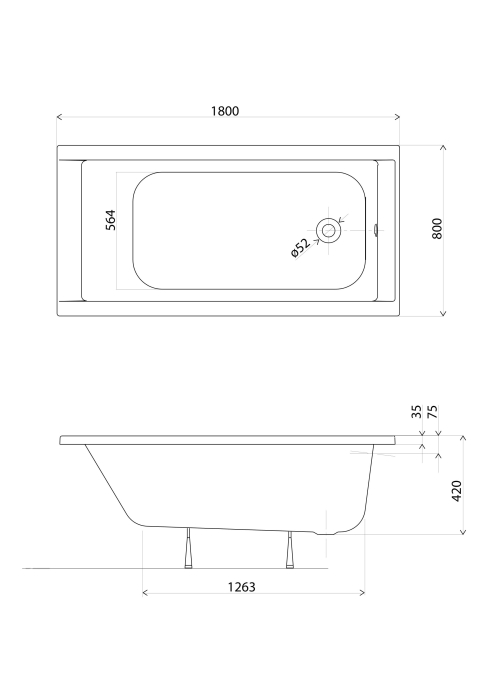 Ванна акрилова Kolo SUPERO 180х80 + ніжки SN14, 5362000