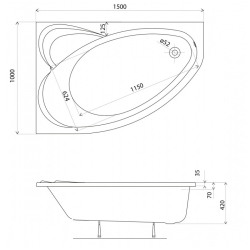 Ванна акрилова KOLO SUPERO 150 х 100, лівостороння + ніжки SN14 5537000