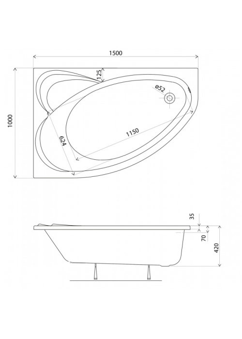 Ванна акрилова KOLO SUPERO 150 х 100, лівостороння + ніжки SN14 5537000