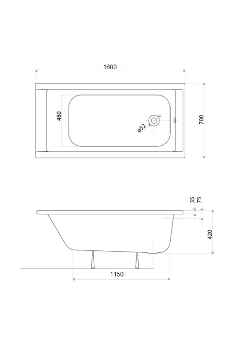 Ванна акрилова  Kolo SUPERO 160х70 + ніжки SN14, 5342000