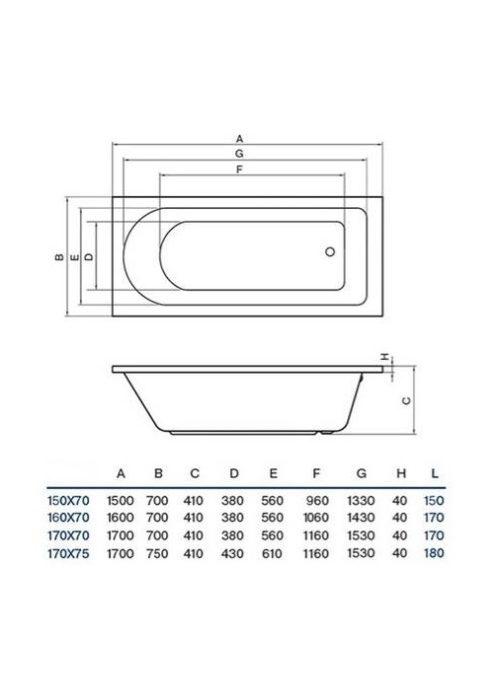 Ванна акрилова прямокутна Koller Pool Dakota 170x75 + сифон + ніжки (DAKOTA170X75+WBW0001+B70CМMA-57)