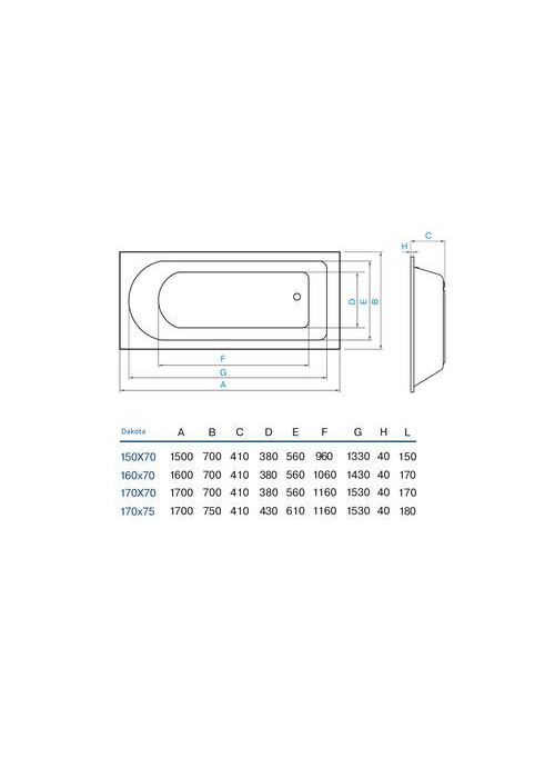 Ванна акрилова прямокутна Koller Pool Dakota 150x70 + Ніжки