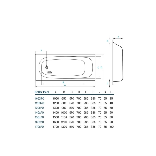 Ванна сталева прямокутна KOLLER POOL 150х70E (B50E1200E)