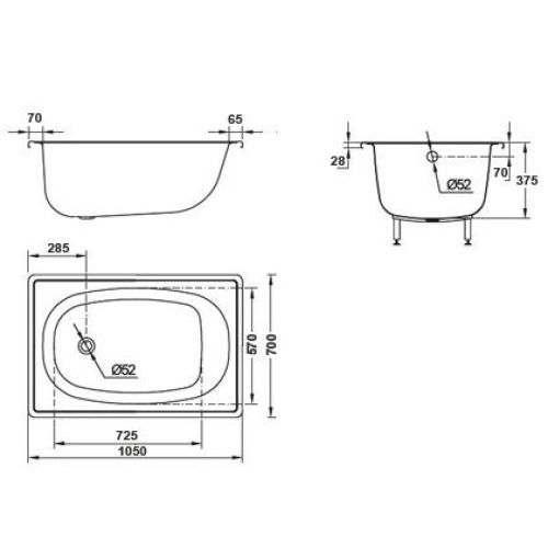 Ванна сталева прямокутна KOLLER POOL 105х70E без сидіння (B15E1200E)