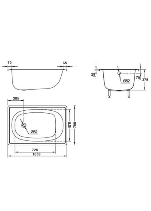 Ванна сталева прямокутна KOLLER POOL 105х70E без сидіння (B15E1200E)