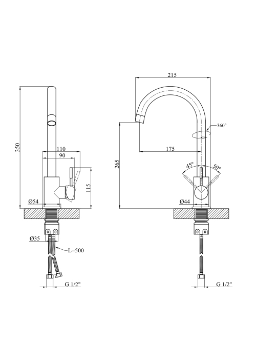 Смеситель для кухни Kroner KRP Edelstahl Komposit - SCH035