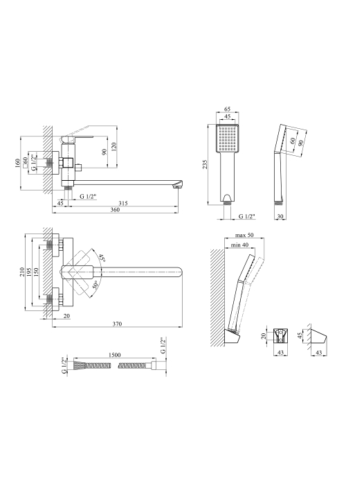 Смеситель для ванной Kroner KRM Ems - C070