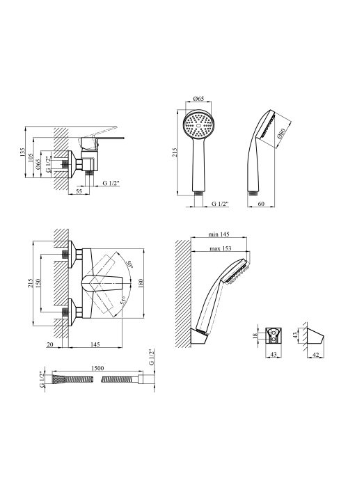 Смеситель для душа Kroner KRM Oker - C050