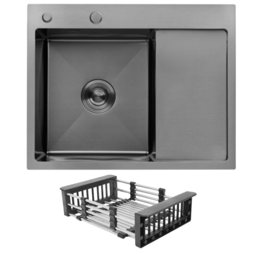 Кухонна мийка Kroner KRP Schwarze - 6350LHM PVD (3,0/1,0 мм) CV031322