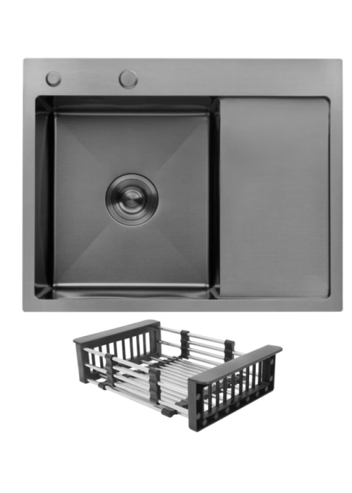 Кухонна мийка Kroner KRP Schwarze - 6350LHM PVD (3,0/1,0 мм) CV031322
