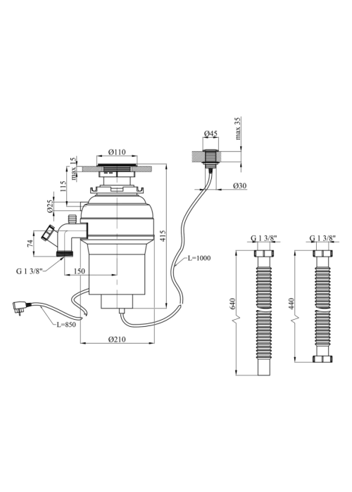 Подрібнювач харчових відходів Kroner KRP Kaiman WHI - 550W (CV028299)