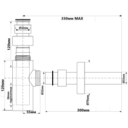 Сифон для умивальника без зливу MCALPINE 120 BLACK чорний матовий NAVARA46862