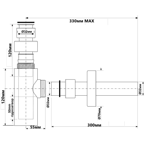 Сифон для умивальника без зливу MCALPINE 120 BLACK чорний матовий NAVARA46862