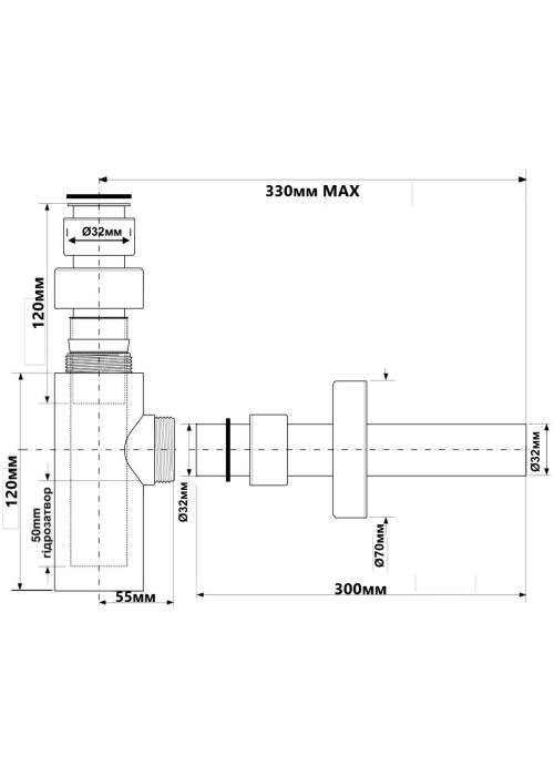 Сифон для умивальника без зливу MCALPINE 120 BLACK чорний матовий NAVARA46862