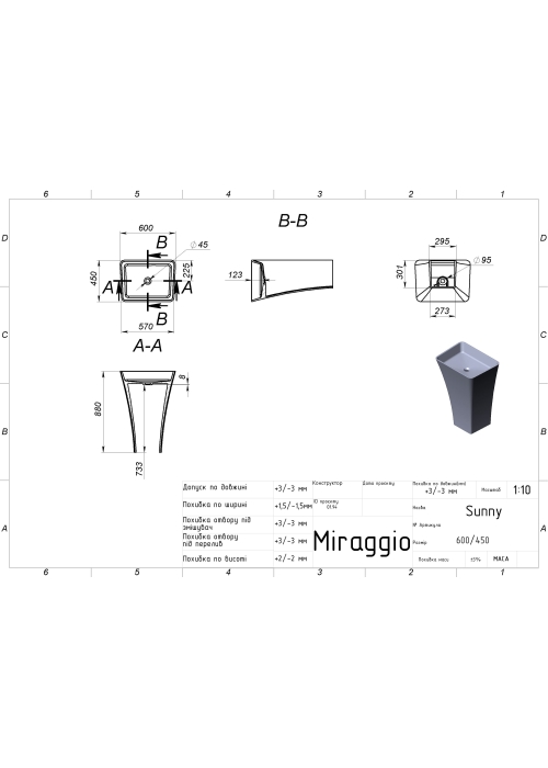 Підлоговий умивальник Miraggio SUNNY (MATT) 0001250