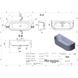 Пристенная Ванна пристенная MIRAGGIO BALI MIRASOFT 0001036
