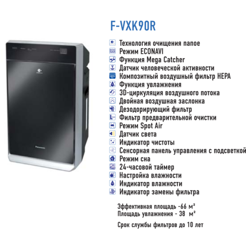 Кліматичний комплекс PANASONIC F-VXK90R-K (очищення/зволоження повітря) чорний