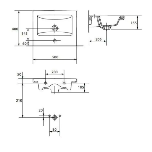Тумба ПІК Мінімал з умивальником КОМО 50 см, T 305019 Mw + UM-5019 (Wood)