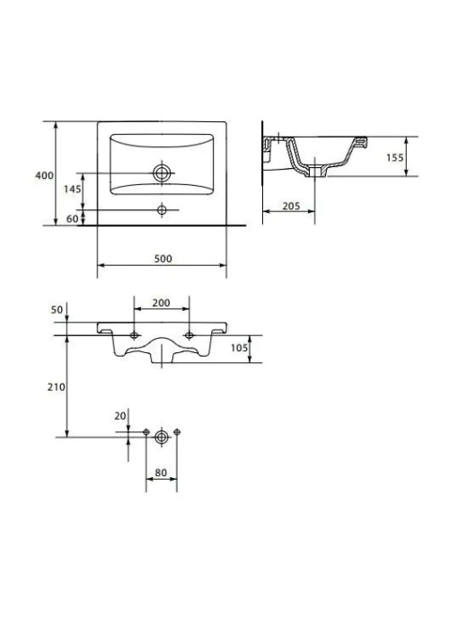 Тумба ПІК Мінімал з умивальником КОМО  50 см, T 305019 Mw + UM-5019 (Wood)