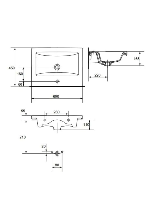 Тумба ПІК Мінімал з умивальником КОМО 60 см, T 306019-Mw + UM-6019 (Wood)
