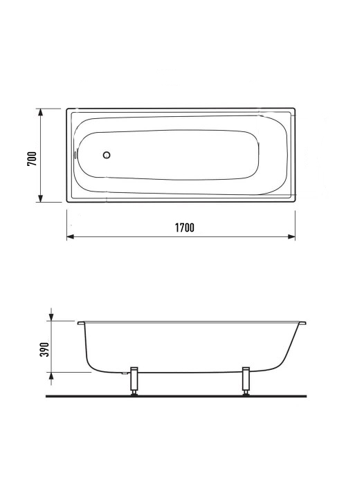 Ванна стальная прямокутна PRO STEEL 170х70x39 47353 без ніг