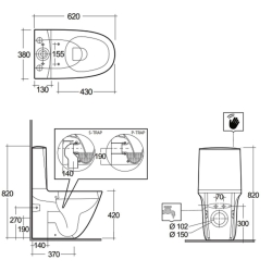 Унитаз компакт RAK Ceramics SENSATION  белый с сидением дюропласт soft-close, 560323SENWC1146AWHA+SENWT1800AWHA+SENSC3901WH