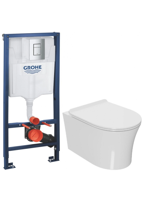 Комплект: Инсталляционная система Grohe Rapid SL 38772001 + Подвесной унитаз Rosa Toch белый с сидением дюропласт soft-close, R-2617E