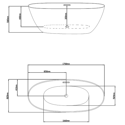 Акрилова Окремостояча ванна Rosa 170x82x58.5 MS-14