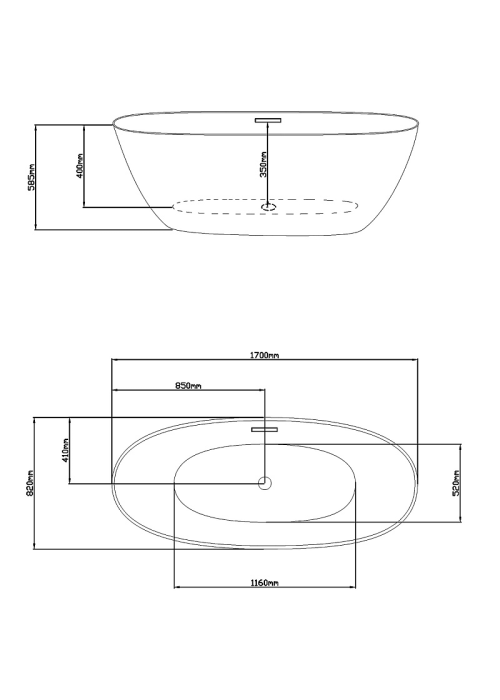 Акрилова Окремостояча ванна Rosa 170x82x58.5 MS-14