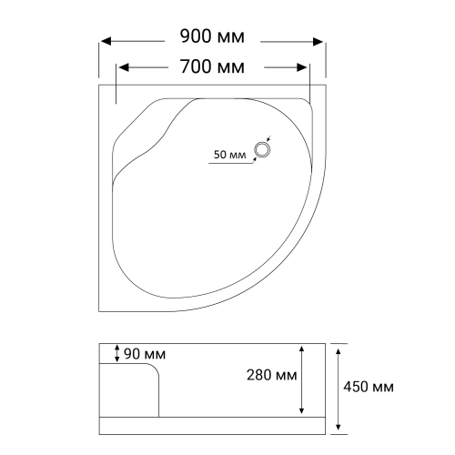 Душевой поддон Rozzy Jenori 90x90x45 см полукруглый, акрил, сифон в комплекте,  90RZ814