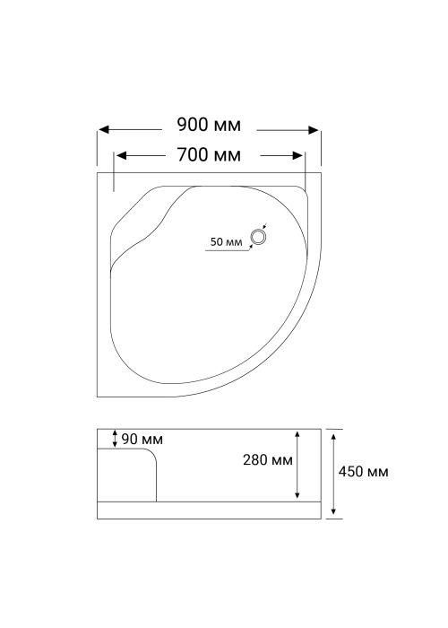 Душевой поддон Rozzy Jenori 90x90x45 см полукруглый, акрил, сифон в комплекте,  90RZ814