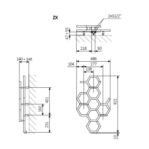 Рушникосушка Terma HEX 820x480 WGH2X082048