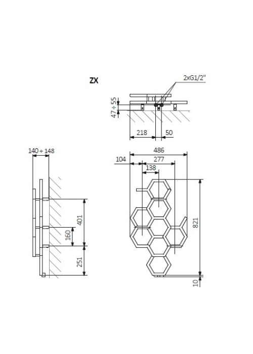 Рушникосушка Terma HEX 820x480 WGH2X082048