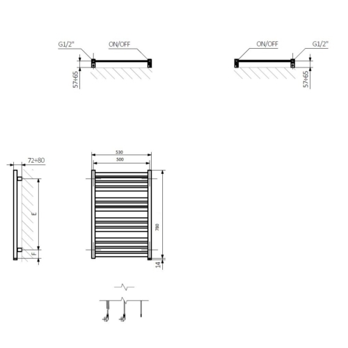 Рушникосушка електрична  Terma  Marlin One 780x530 WWMRN078053KS95E1P 