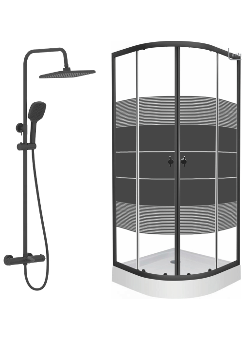 КОМПЛЕКТ: Душова кабіна Rozzy Jenori Tulip 90x90 90ВRZ081Linia + Душова система  до ванни IMPRESE MODUS BT чорний матовий t048B08210SR
