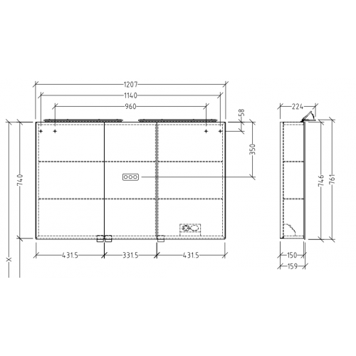 Дзеркальна шафа VILLEROY & BOCH MY VIEW ONE 120 СМ A4401200