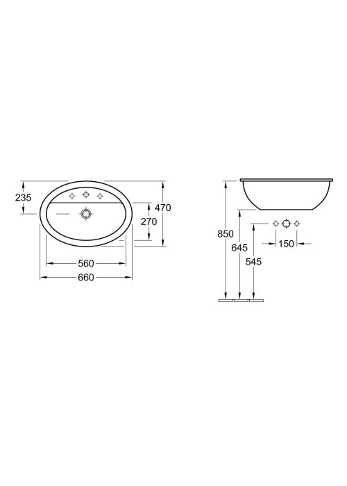 Умывальник VILLEROY & BOCH LOOP & FRIENDS 66х47 см, 51556001