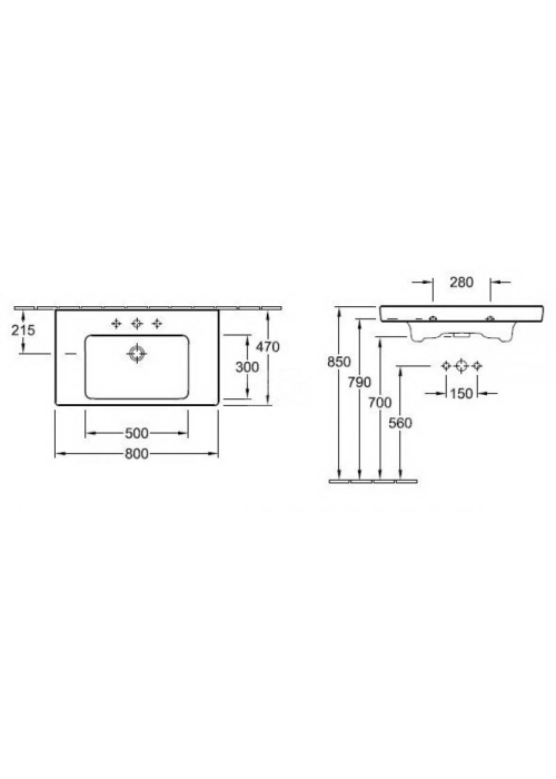 Умывальник Villeroy & Boch SUBWAY 2.0 80х47 см 71758001