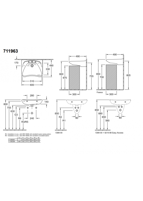 Раковина VILLEROY&BOCH O.NOVO VITA 60x49 для людей с ограниченными возможностями 71196301