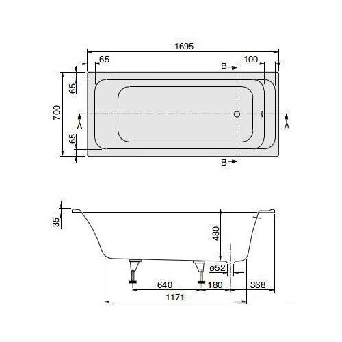 Ванна VILLEROY&BOCH TARGA STYLE UBA 170FRA2V-01 170/75 см