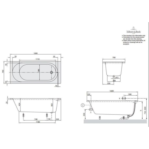 Ванна VILLEROY&BOCH O.NOVO 160*70 см BA160CAS2V-01