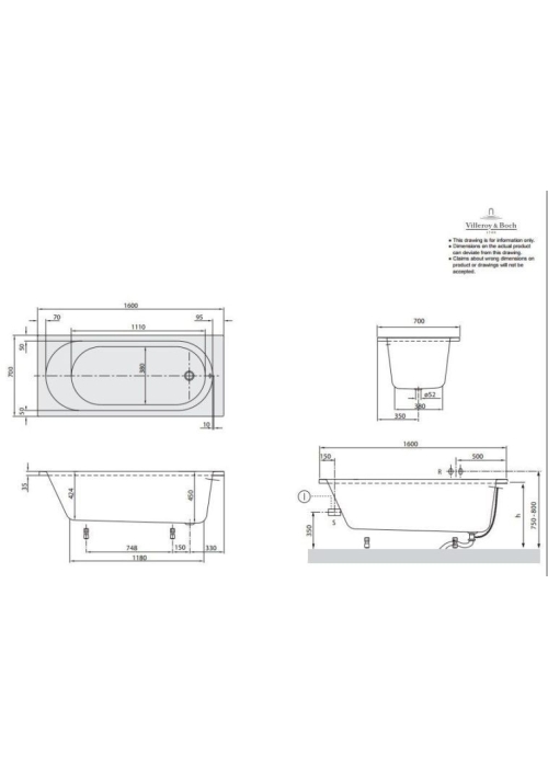 Ванна VILLEROY&BOCH O.NOVO  160*70 см BA160CAS2V-01