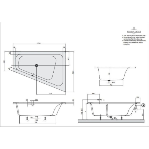 Ванна акрилова асиметрична VILLEROY&BOCH LOOP & FRIENDS 175*135см права UBA175LFS9R V-01 (Пошкодження на торцевій частині)