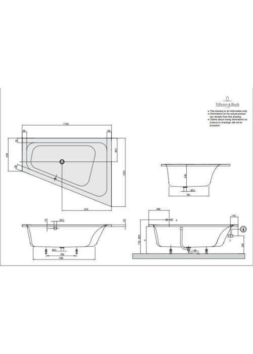 Ванна акрилова асиметрична VILLEROY&BOCH LOOP & FRIENDS 175*135см права UBA175LFS9R V-01 (Пошкодження на торцевій частині)