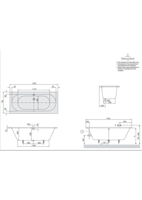 Ванна VILLEROY&BOCH O.NOVO 180*80 см, UBA180CAS2V-01