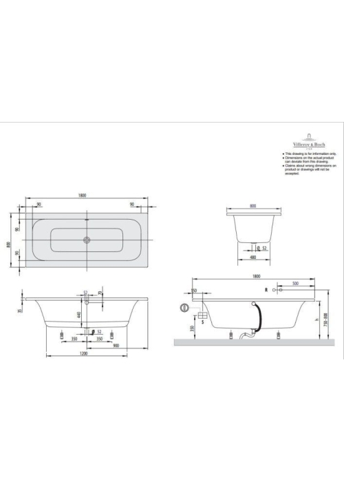 Ванна VILLEROY&BOCH LOOP & FRIENDS 180*80см BA180LFS2V-01