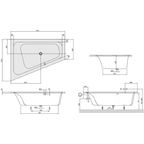 Ванна акриловая асимметричная VILLEROY&BOCH LOOP & FRIENDS 175*135см левая UBA175LFS9L V-01 (Повреждение торцевой части)