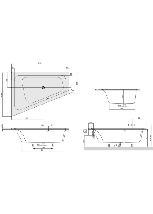 Ванна акрилова асиметрична VILLEROY&BOCH LOOP & FRIENDS 175*135см ліва UBA175LFS9L V-01 (Пошкодження на торцевій частині)