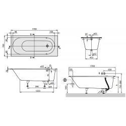 Ванная квариловая прямоугольная VILLEROY & BOCH Oberon 170х70 + ножки uBQ177OBE2V-01